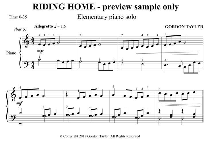 106_RIDING_HOME_elementary_piano_solo_preview_sample