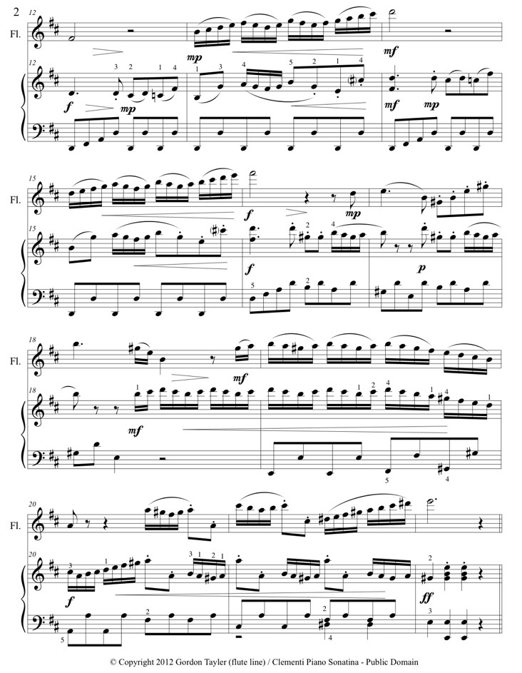 Clementi Sonatina in D Op.36 No. 6 1st mvt (public domain) with added flute solo
