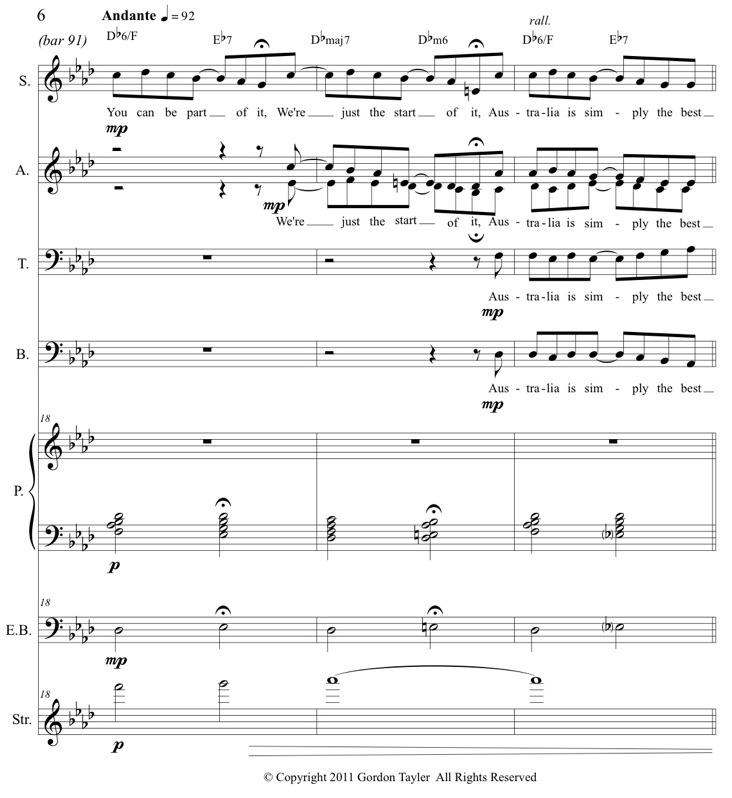 Australia Simply the Best (piano, guitar, bass guitar & strings accompaniment)